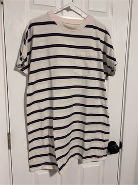 Madewell Cream T-Shirt Dress with Navy and Red Stripes